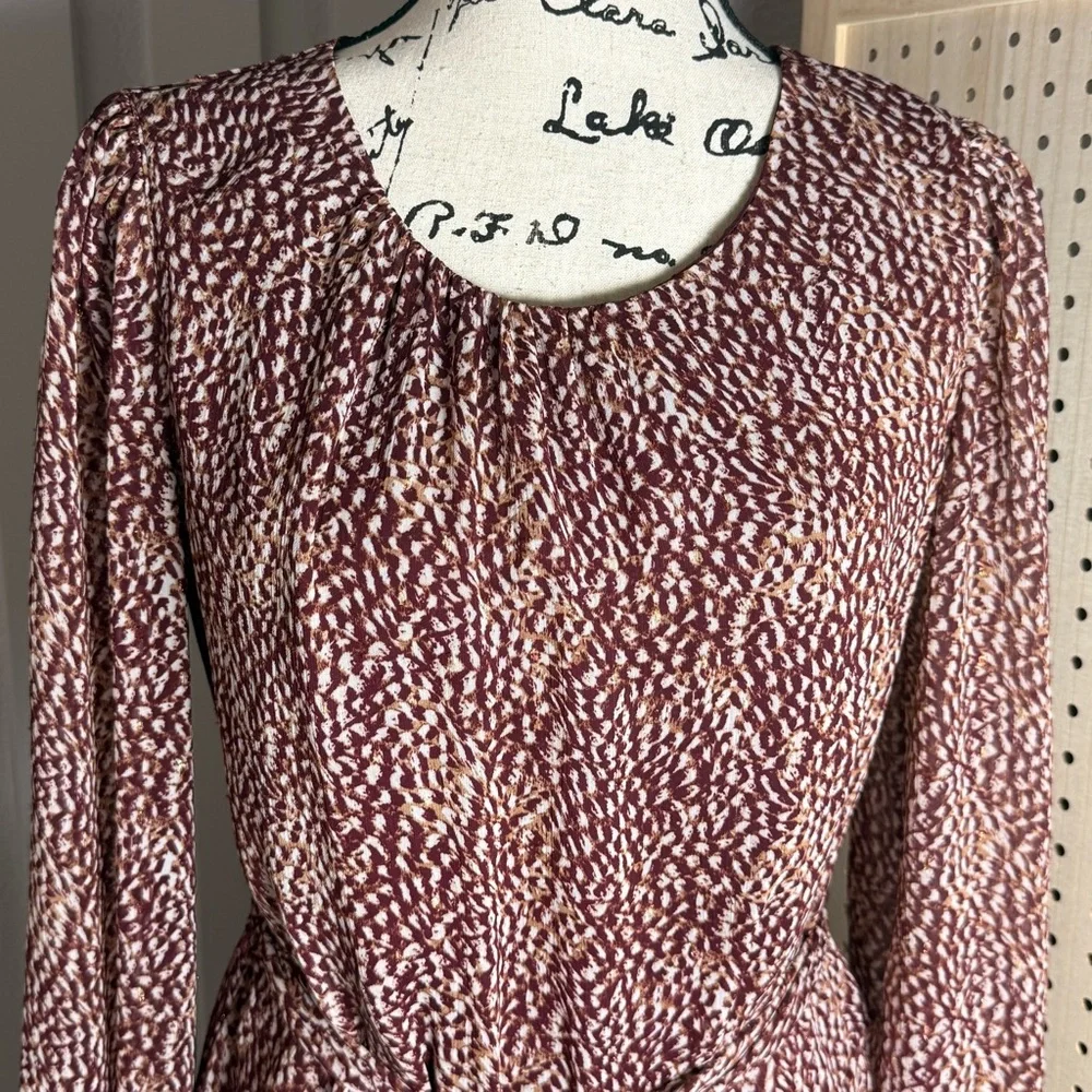 Express Burgundy Wine Boho Ruffle Tie Waist Mini Dress M Fall Holiday Chic - Picture 3 of 9